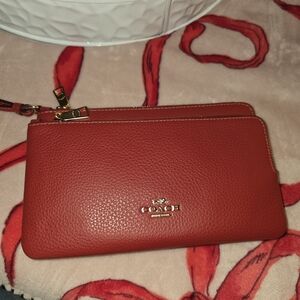 Coach Brick Red Leather Wristlet